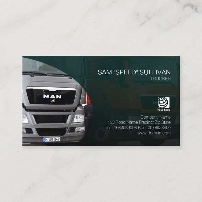 Trucker Transportation Haulage Silver Truck Front Business Card (Front)