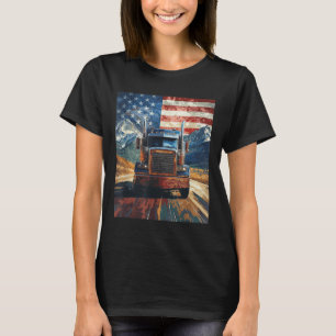 Trucker Truck Usa America Flag Graphic T-Shirt
