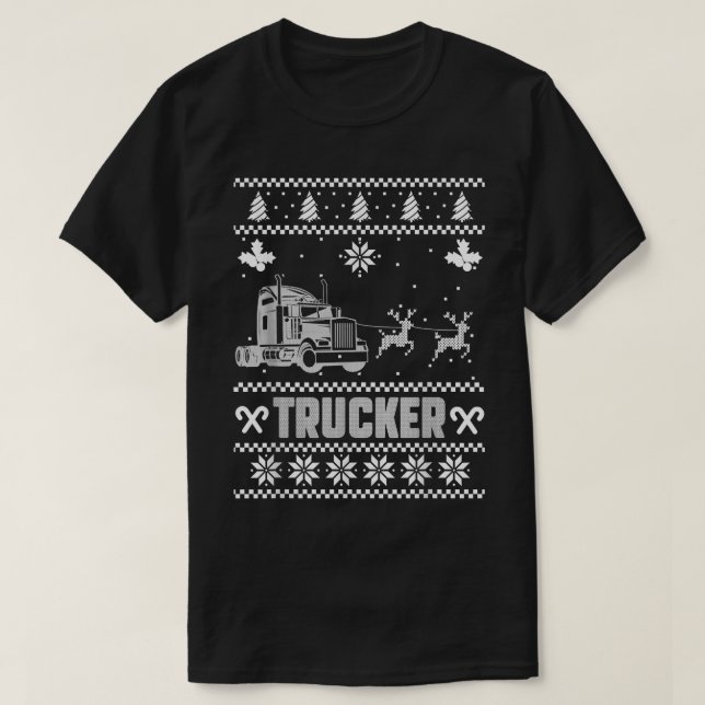 Trucker Ugly Christmas Truck Driver Santa Hat Truc T-Shirt (Design Front)