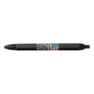 Trucker US American Flag For Patriotic Truck Drive Black Ink Pen