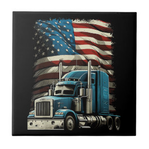 Trucker US American Flag For Patriotic Truck Drive Ceramic Tile