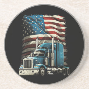 Trucker US American Flag For Patriotic Truck Drive Coaster