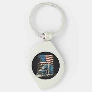 Trucker US American Flag For Patriotic Truck Drive Key Ring