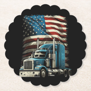 Trucker US American Flag For Patriotic Truck Drive Paper Coaster