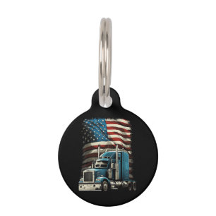 Trucker US American Flag For Patriotic Truck Drive Pet Tag