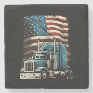 Trucker US American Flag For Patriotic Truck Drive Stone Coaster