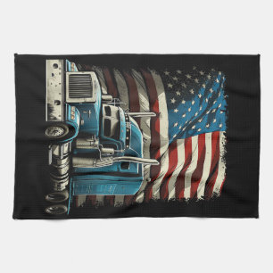 Trucker US American Flag For Patriotic Truck Drive Tea Towel