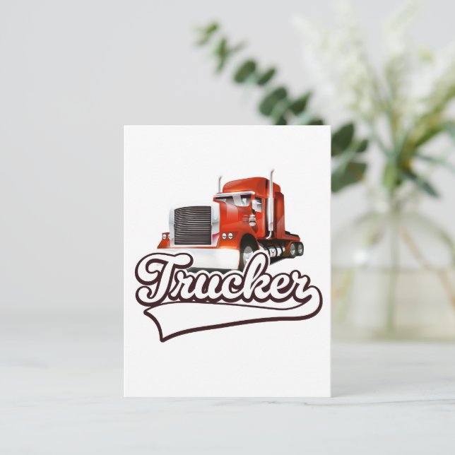 Trucker vintage logo holiday postcard (Standing Front)