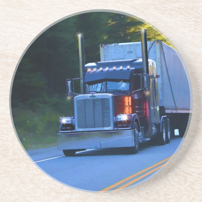 Truckers, Big Rig Cargo Truck Art Coaster (Front)