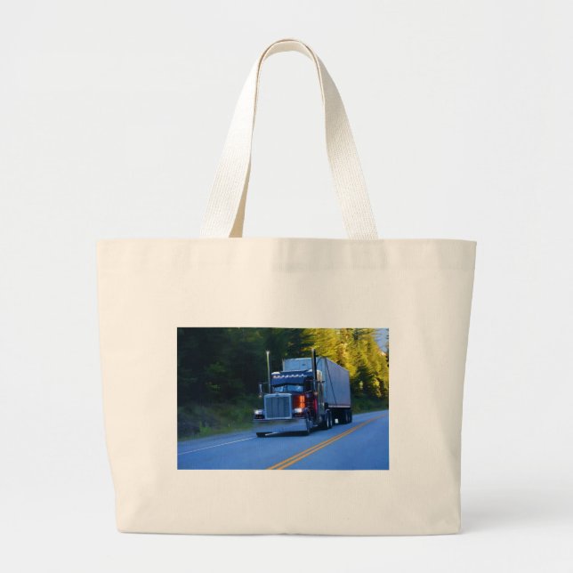Truckers, Big Rig Cargo Truck Art Large Tote Bag (Front)