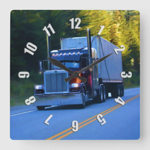 Truckers, Big Rig Cargo Truck Art Square Wall Clock