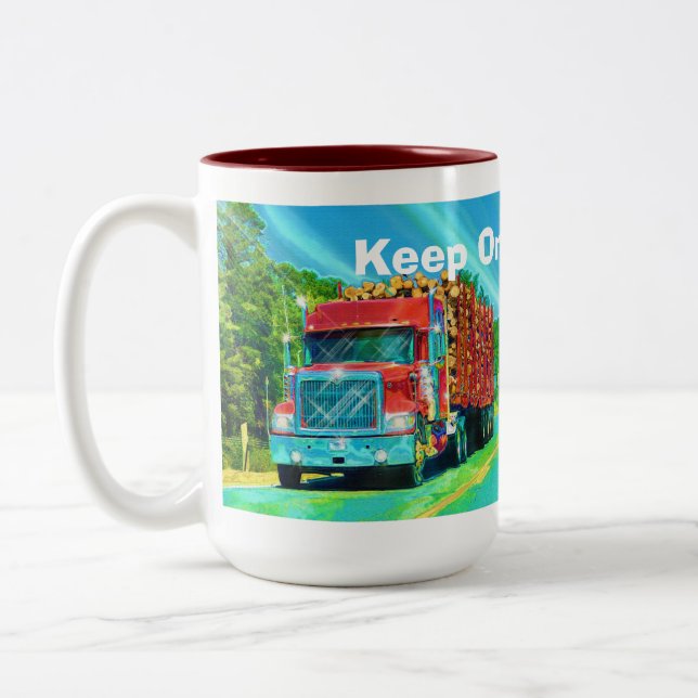 Truckers Big Rig Logging Truck Coffee Mug (Left)
