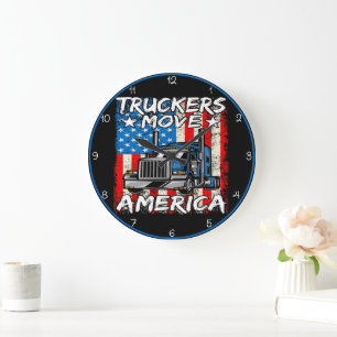 Truckers Move America: Distressed Flag Style Large Clock