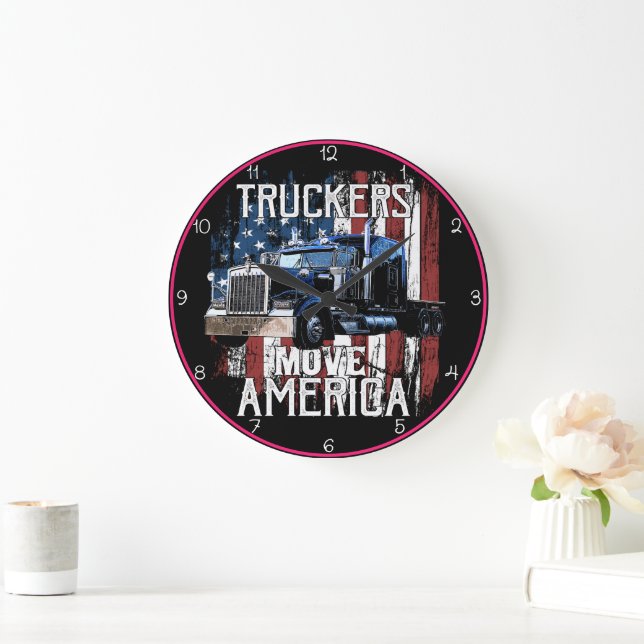 Truckers Move America Patriotic Large Clock (Home)