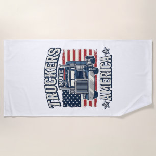 Truckers Move America Vintage Truck Shirt Design_1 Beach Towel