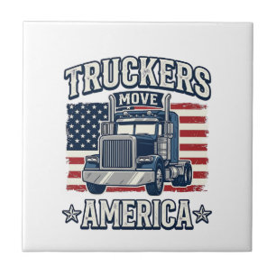 Truckers Move America Vintage Truck Shirt Design_1 Ceramic Tile