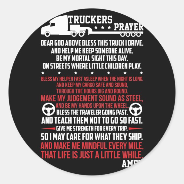 Truckers Prayer Classic Round Sticker (Front)