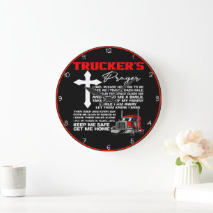 Trucker's Prayer: Cross, Safe Home Large Clock