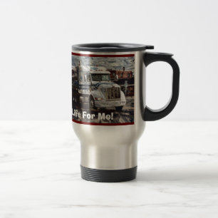 TRUCKERS WHITE CARGO TRUCK BIG RIG TRAVEL MUGS