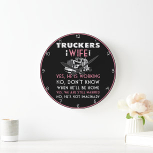 Truckers Wife Funny Q&A  Large Clock