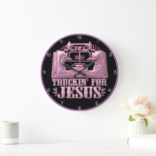Truckin' For Jesus: Pink Faith Large Clock