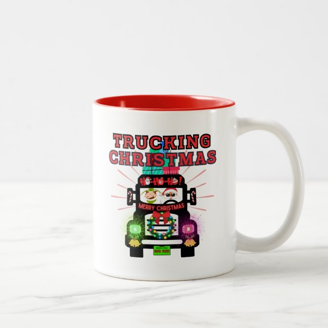 Trucking Christmas with Santa Claus at the Wheel Two-Tone Coffee Mug (Right)