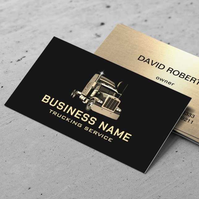 Trucking Service Modern Gold Semi Truck Black Business Card (Creator Uploaded)