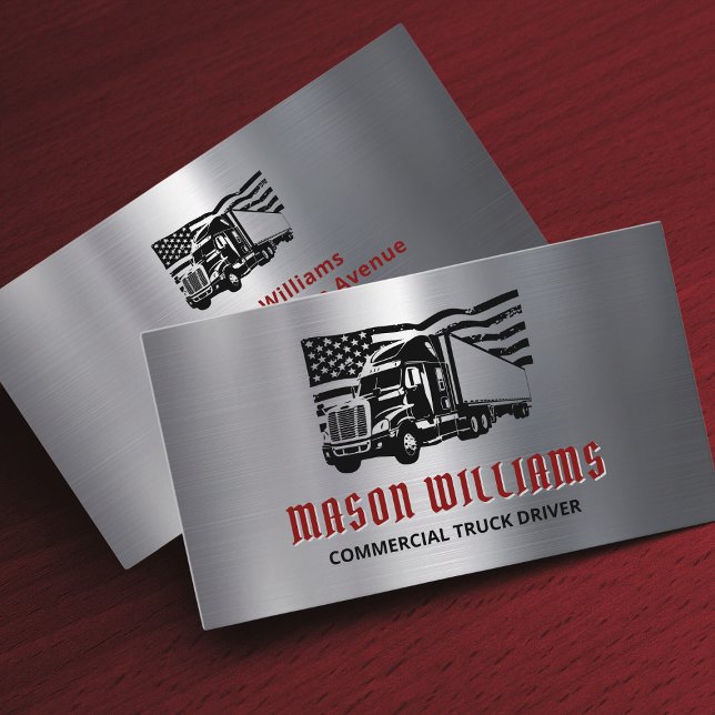 Trucking Transport Metal Design Trucker Company Business Card (Creator Uploaded)