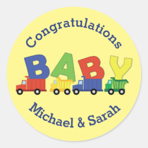 Trucks Boy Baby Shower Construction Cute Classic Round Sticker
