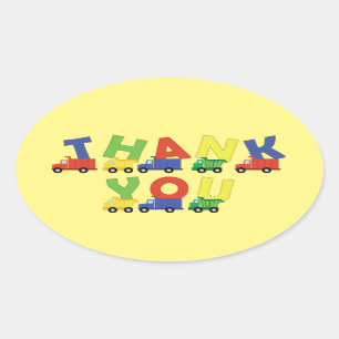 Trucks Boy Baby Shower Construction Cute Oval Sticker