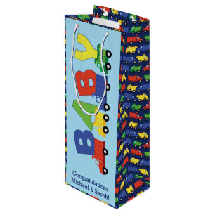 Trucks Boy Baby Shower Construction Cute Wine Gift Bag