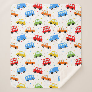 Trucks Cars Buses Vehicles Boys Bedroom Sherpa Blanket