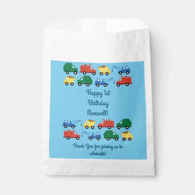 Trucks Cars Cute 1st Birthday Party Theme Favour Bag (Front)