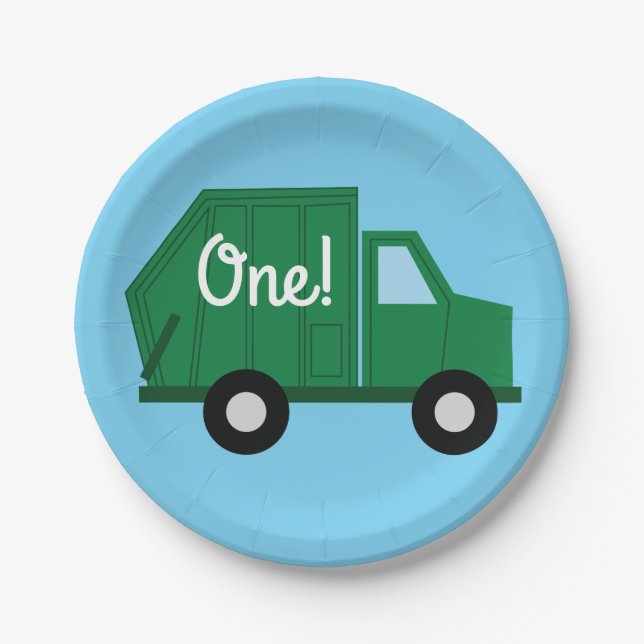 Trucks Cars Cute 1st Birthday Party Theme Paper Plate (Front)