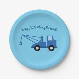 Trucks Cars Cute 1st Birthday Party Theme Paper Plate