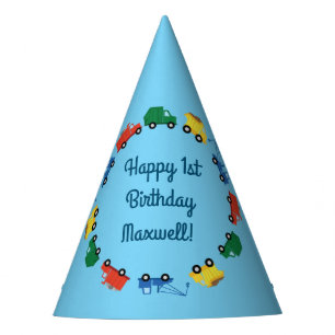 Trucks Cars Cute 1st Birthday Party Theme Party Hat