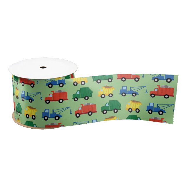 Trucks Cars Cute 1st Birthday Party Theme Satin Ribbon (Spool)