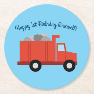 Trucks Cars Cute Boy Kids Birthday Party Theme Round Paper Coaster