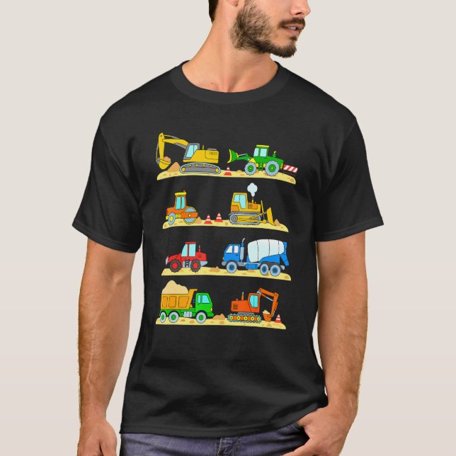 Trucks Excavator Cement Truck Bulldozer Constructi T-Shirt (Front)