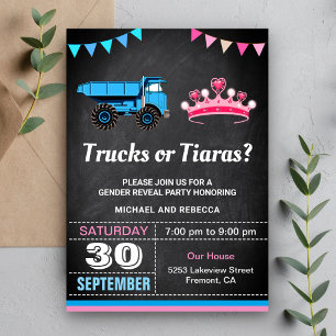 Trucks or Tiaras Gender Reveal Party Invitation
