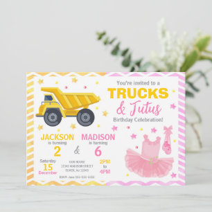 Trucks & Tutus Joint Birthday Invitation