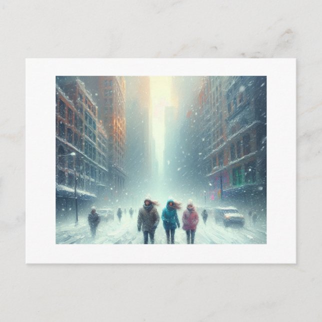 Trudging Through the City Snow,  Postcard (Front)