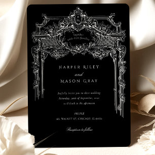 True Antique Black & White Ornate Wedding Invitation