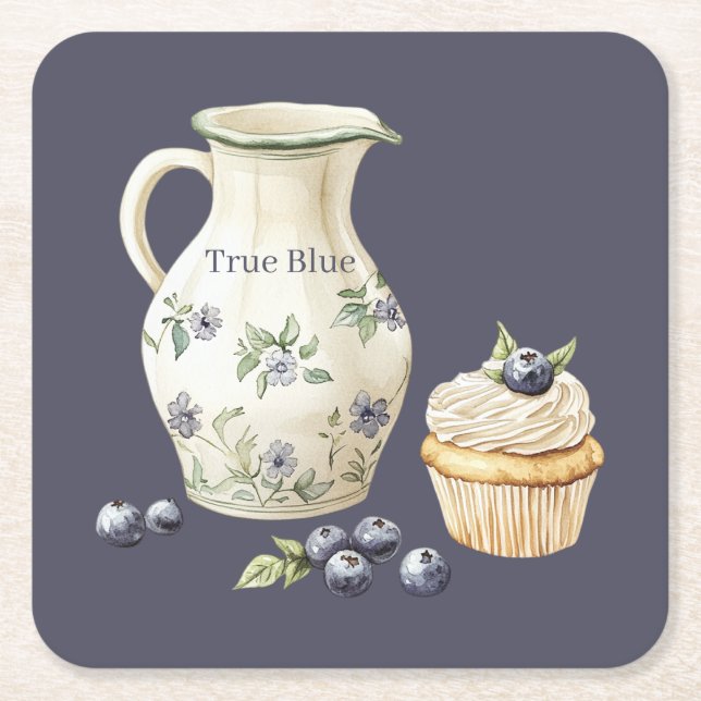 True Blue Blueberries Fruit Nourishment Square Paper Coaster (Front)