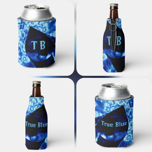 True Blue Edgy Abstract Personalised Initials Can Cooler (Creator Uploaded)