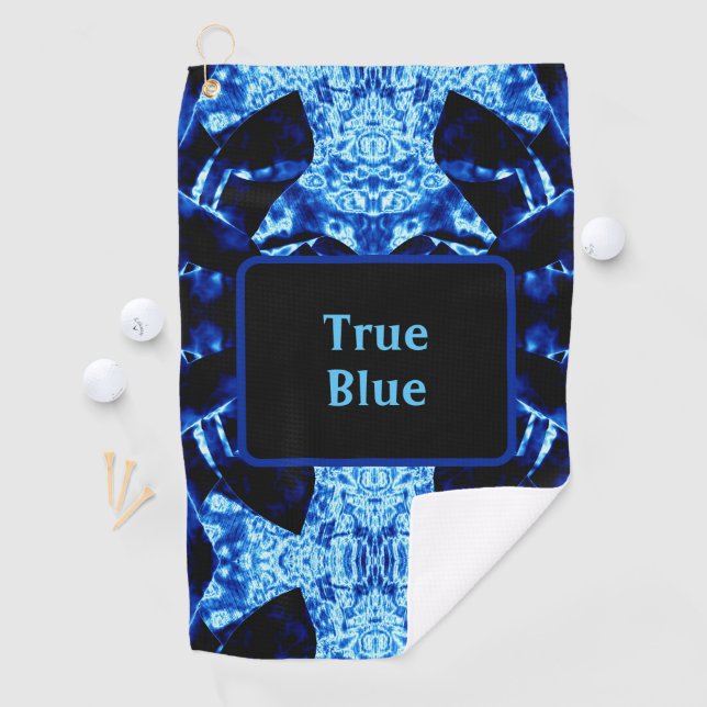 True Blue Edgy Abstract Personalised with Name Golf Towel (InSitu)
