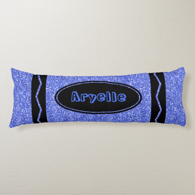 True Blue Glitter Crayon Custom Name Body Pillow (Front)