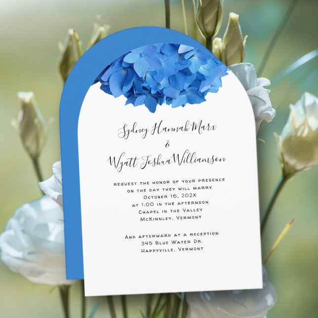 True Blue Hydrangea Wedding Couple Inviting Invitation (Creator Uploaded)