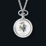 True Blue Kookaburra, custom Watch<br><div class="desc">Wear Aussie charm close to your heart with the True Blue Kookaburra necklace watch. Featuring a bold watercolor kookaburra, this timepiece doubles as a striking pendant and a practical accessory. Both stylish and symbolic, it’s perfect for everyday wear or as a treasured keepsake. Personalise it with your own message. Add...</div>