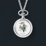 True Blue Kookaburra, custom Watch<br><div class="desc">Wear Aussie charm close to your heart with the True Blue Kookaburra necklace watch. Featuring a bold watercolor kookaburra, this timepiece doubles as a striking pendant and a practical accessory. Both stylish and symbolic, it’s perfect for everyday wear or as a treasured keepsake. Personalise it with your own message. Add...</div>
